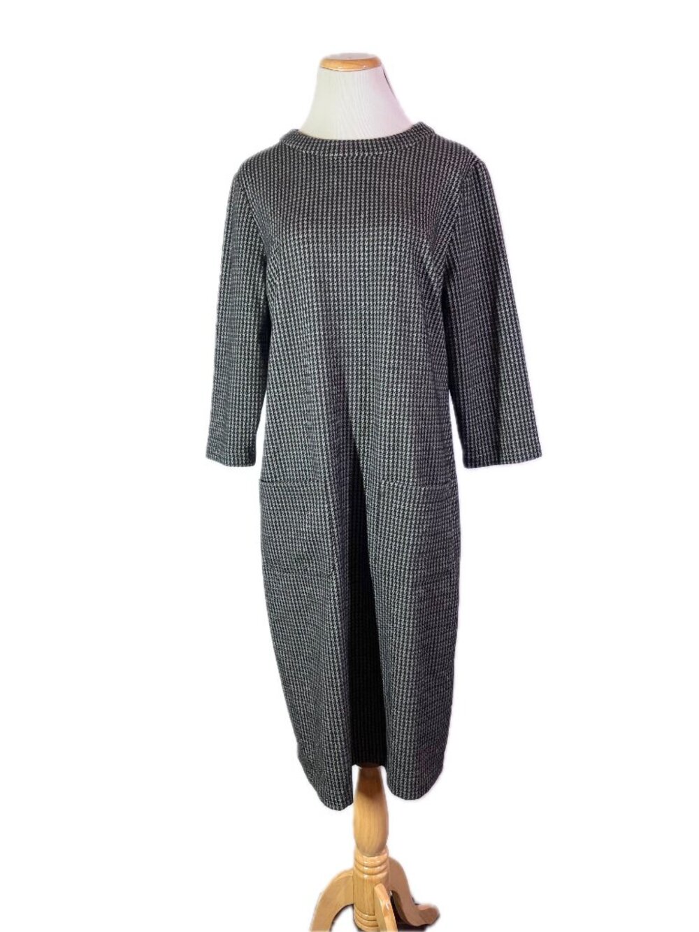 Boden US 14L Houndstooth Ponte Dress Pockets 3/4 Sleeves Lined